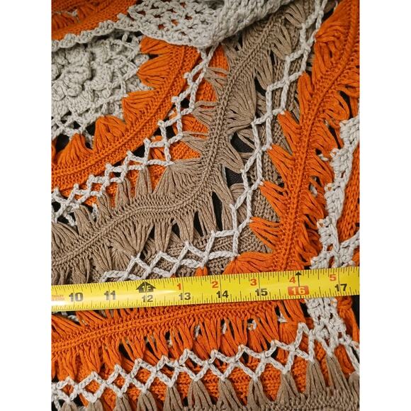 Vntg 90s Crochet Top Hairpin Lace Overlay Sweater Sz M Gray Orange Hippie Gypsy - Picture 12 of 15